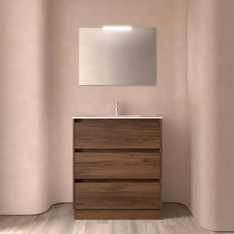 Hete Deal Mobile base terra da 80 centimetri con lavabo specchio luce 3 cassetti Arenys Salgar Mobile base terra da 80 centimetri con lavabo specchio luce 3 cassetti Arenys Salgar Echome