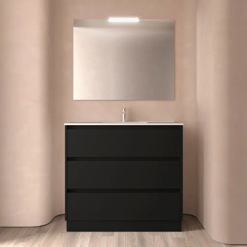 Direct Verzonden Mobile base terra da 100 centimetri con lavabo specchio luce 3 cassetti Arenys Salgar Mobile base terra da 100 centimetri con lavabo specchio luce 3 cassetti Arenys Salgar Echome