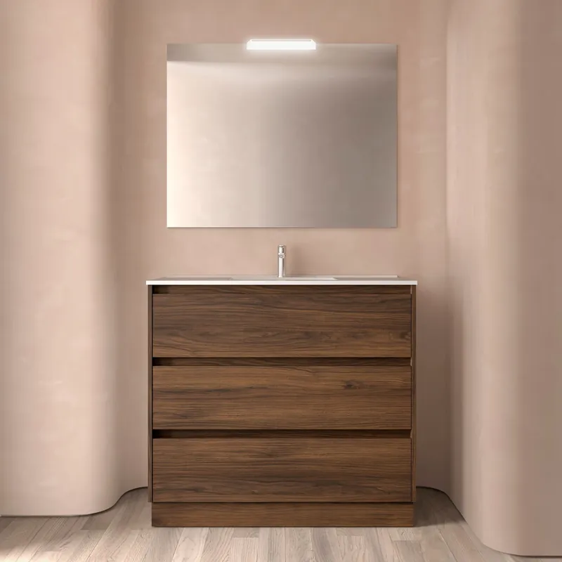 Superprijs Mobile base terra da 100 centimetri con lavabo specchio luce 3 cassetti Arenys Salgar Mobile base terra da 100 centimetri con lavabo specchio luce 3 cassetti Arenys Salgar Echome
