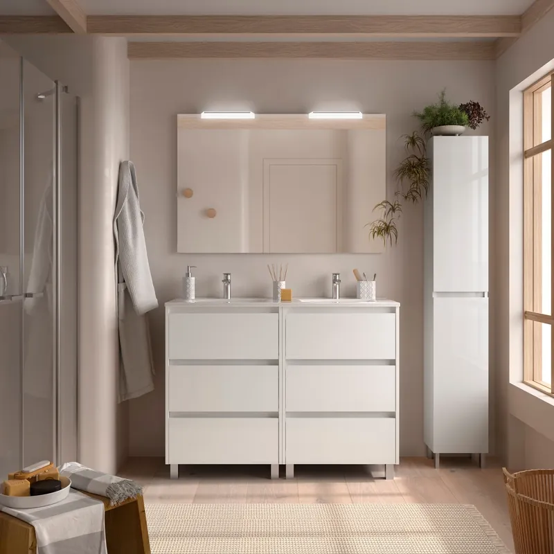 Mobile a terra da 120 cm con doppio lavabo specchio luce 6 cassetti Arenys Salgar Mobile a terra da 120 cm con doppio lavabo specchio luce 6 cassetti Arenys Salgar Echome Express Levering