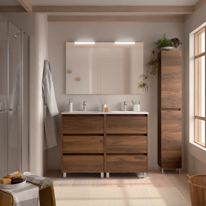 Mobile a terra da 120 cm con doppio lavabo specchio luce 6 cassetti Arenys Salgar Mobile a terra da 120 cm con doppio lavabo specchio luce 6 cassetti Arenys Salgar Echome Veilige Betaling