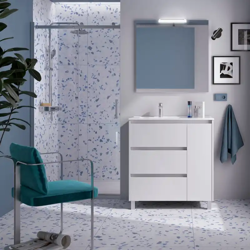 Alleen Vandaag Mobile a terra con lavabo specchio luce 2 cassetti e anta Arenys 850 Salgar Mobile a terra con lavabo specchio luce 2 cassetti e anta Arenys 850 Salgar Echome