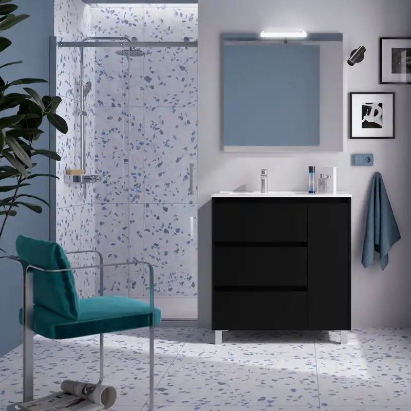 Mobile a terra con lavabo specchio luce 2 cassetti e anta Arenys 850 Salgar Mobile a terra con lavabo specchio luce 2 cassetti e anta Arenys 850 Salgar Echome Beste Prijs