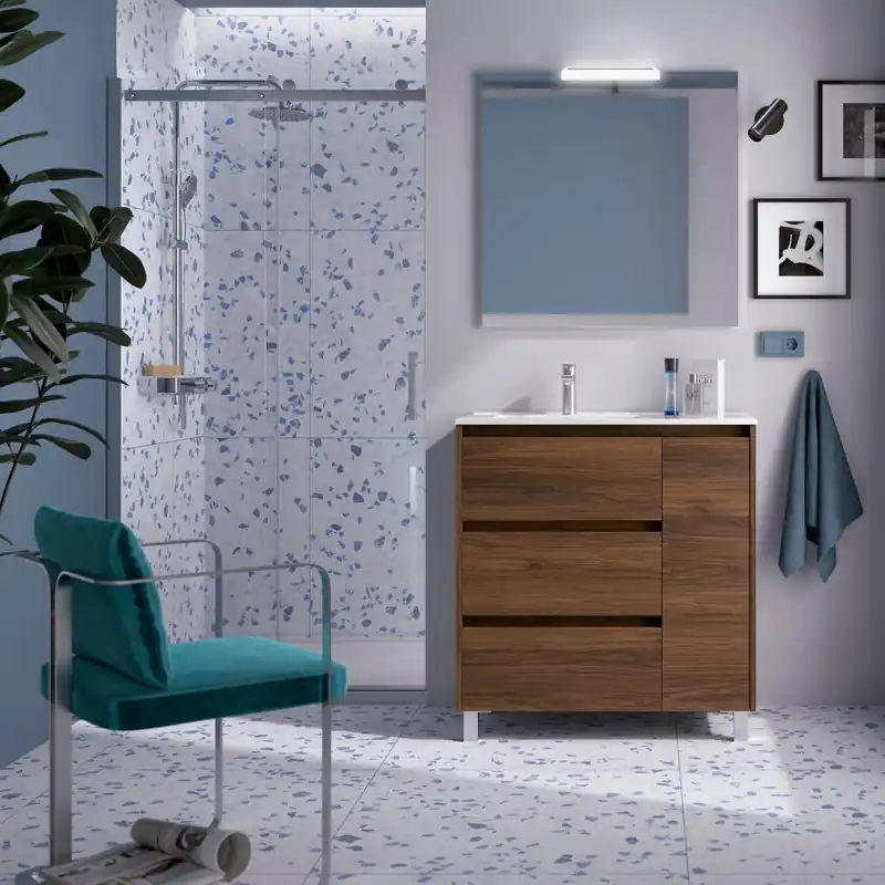 Lage Kosten Mobile a terra con lavabo specchio luce 2 cassetti e anta Arenys 850 Salgar Mobile a terra con lavabo specchio luce 2 cassetti e anta Arenys 850 Salgar Echome