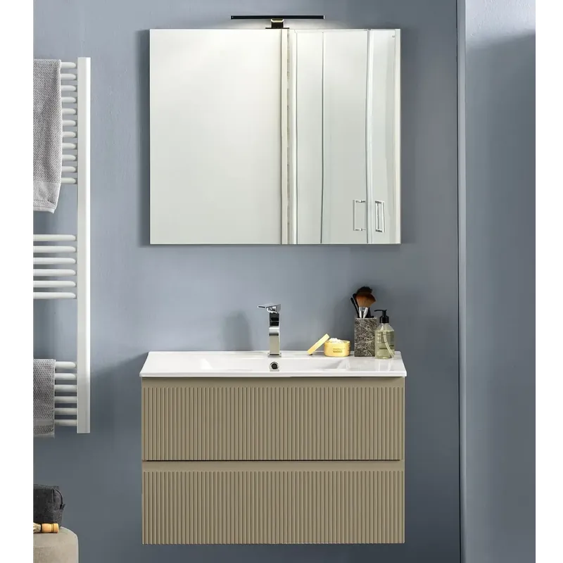 Speciale Aanbieding Mobile bagno sospeso 2 cassetti cannettati con lavabo specchio luce Line Savini Mobile bagno sospeso 2 cassetti cannettati con lavabo specchio luce Line Savini Echome