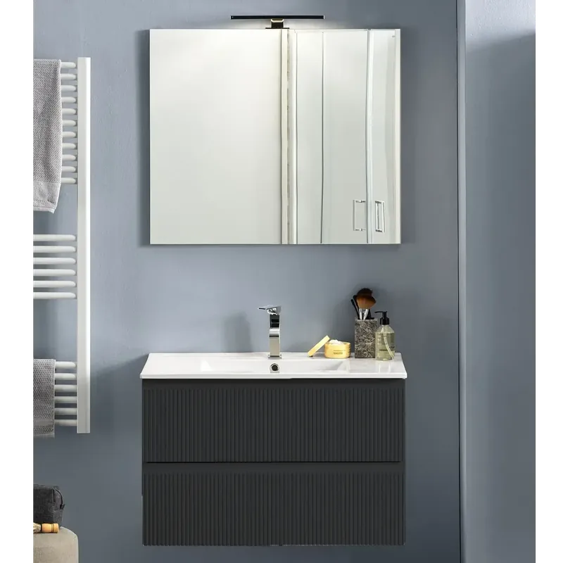 Mobile bagno sospeso 2 cassetti cannettati con lavabo specchio luce Line Savini Mobile bagno sospeso 2 cassetti cannettati con lavabo specchio luce Line Savini Echome Lage Prijs