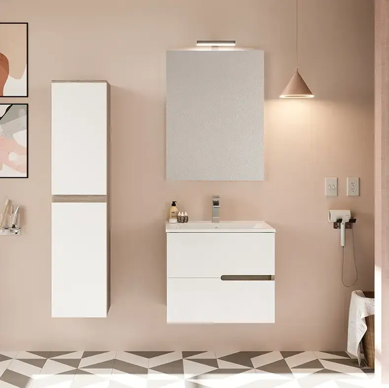 Mobile sospeso 2 cassetti con lavabo specchio luce Eva Savinidue Mobile sospeso 2 cassetti con lavabo specchio luce Eva Savinidue Echome Veilige Betaling