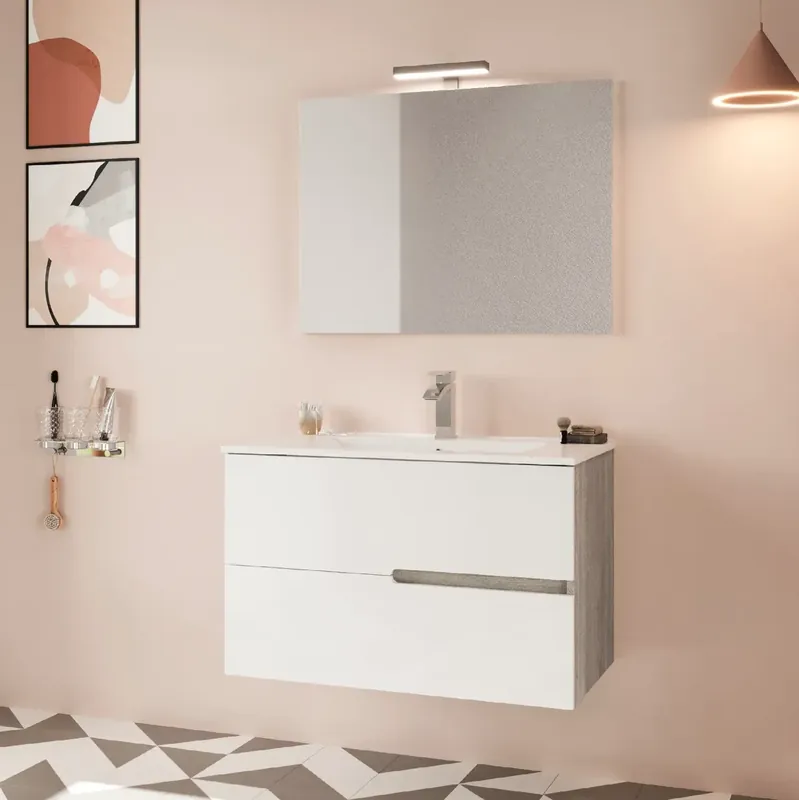 Mobile sospeso 2 cassetti con lavabo specchio luce Eva Savinidue Mobile sospeso 2 cassetti con lavabo specchio luce Eva Savinidue Echome Gratis Retour