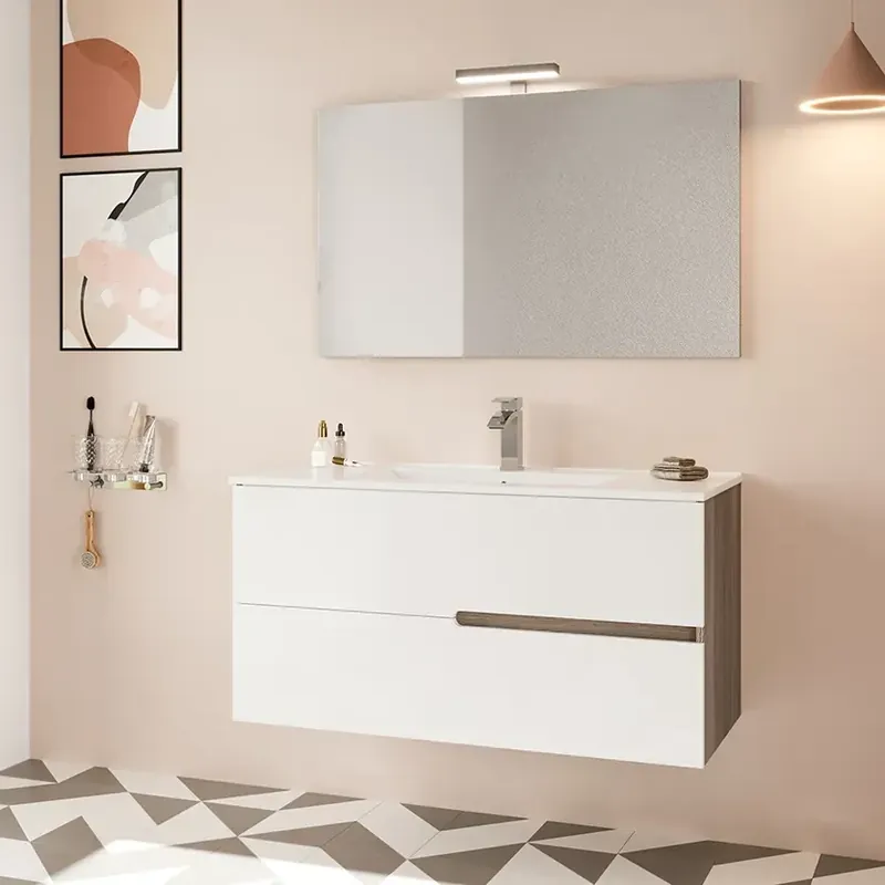 Snelle Levering Mobile sospeso 2 cassetti con lavabo specchio luce Eva Savinidue Mobile sospeso 2 cassetti con lavabo specchio luce Eva Savinidue Echome