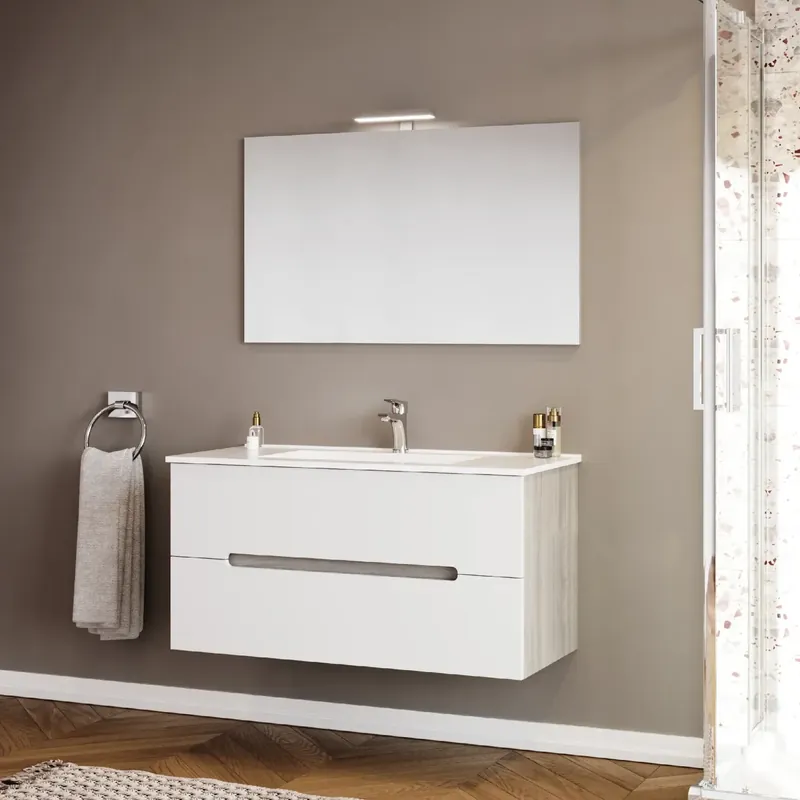 Mobile sospeso 2 cassetti con lavabo specchio luce Iris Savinidue Mobile sospeso 2 cassetti con lavabo specchio luce Iris Savinidue Echome Laatste Versie