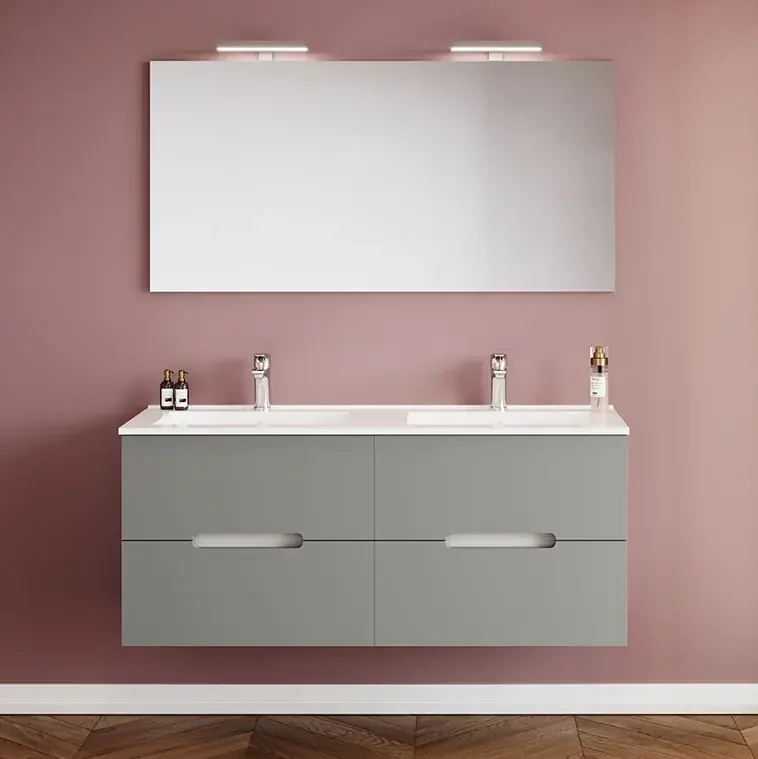 Must-Have Mobile bagno sospeso 4 cassetti e doppio lavabo specchio luce Iris Savinidue Mobile bagno sospeso 4 cassetti e doppio lavabo specchio luce Iris Savinidue Echome