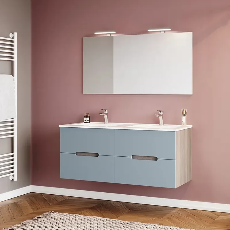 Finale Uitverkoop Mobile bagno sospeso 4 cassetti e doppio lavabo specchio luce Iris Savinidue Mobile bagno sospeso 4 cassetti e doppio lavabo specchio luce Iris Savinidue Echome