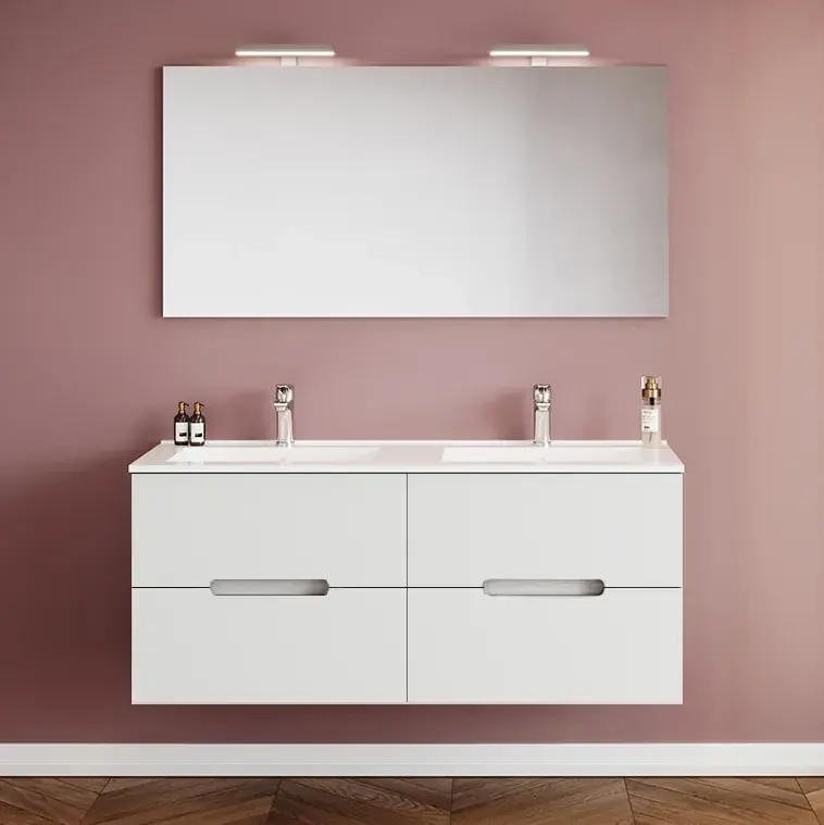 Alleen Vandaag Mobile bagno sospeso 4 cassetti e doppio lavabo specchio luce Iris Savinidue Mobile bagno sospeso 4 cassetti e doppio lavabo specchio luce Iris Savinidue Echome
