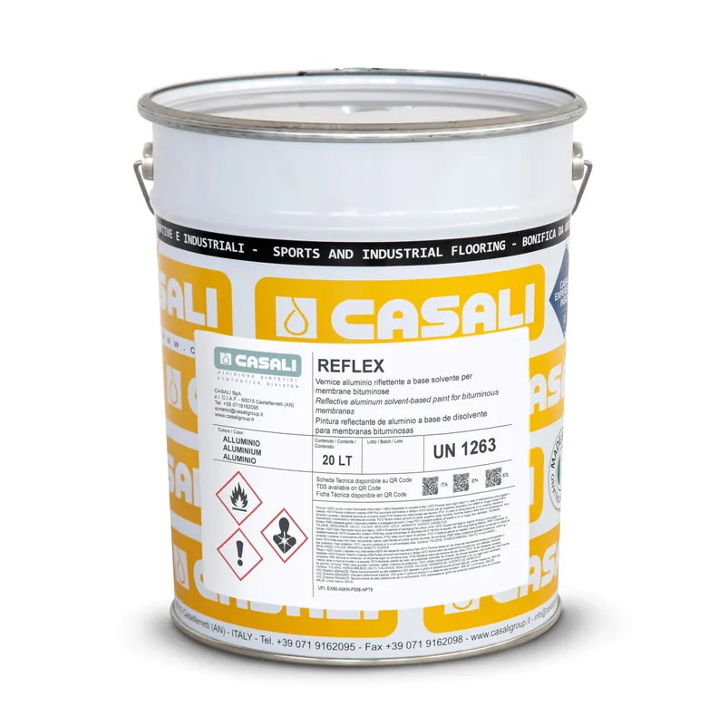 Vernice alluminio riflettente a base solvente per membrane bituminose Reflex Casali 20 ℓ Op = Op