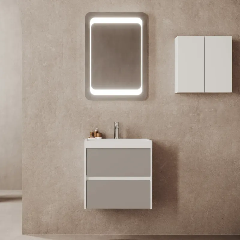 Mobile bagno sospeso due cassetti e lavabo in resina 60 cm Portofino Savinidue Mobile bagno sospeso due cassetti e lavabo in resina 60 cm Portofino Savinidue Echome Nieuw