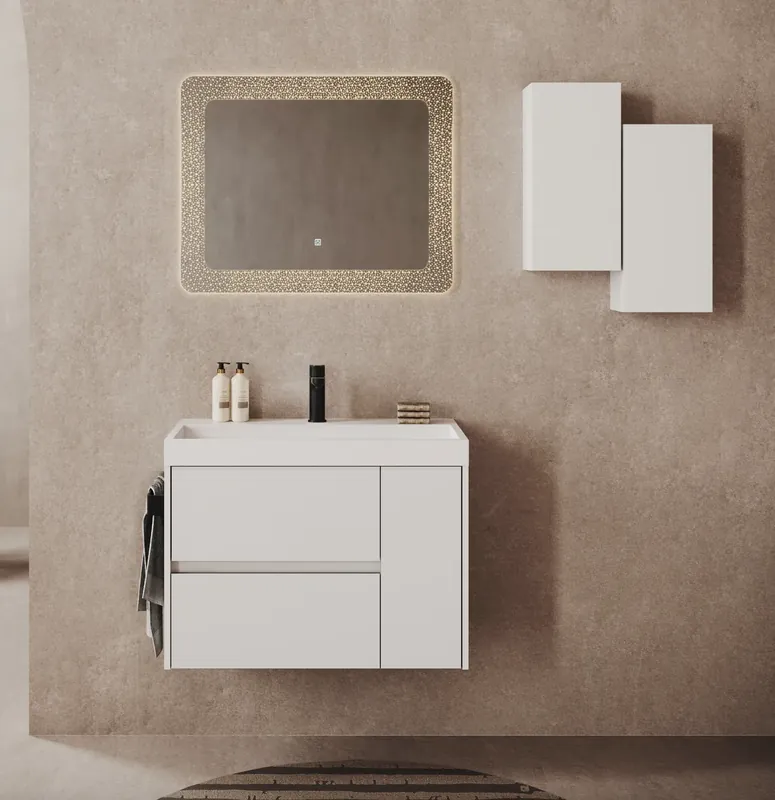 Mobile bagno sospeso due cassetti con anta e lavabo in resina Portofino Savinidue Mobile bagno sospeso due cassetti con anta e lavabo in resina Portofino Savinidue Echome Gecertificeerd