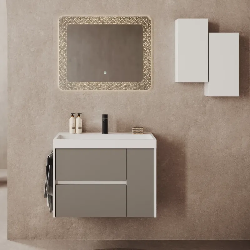 Koop Online Mobile bagno sospeso due cassetti con anta e lavabo in resina Portofino Savinidue Mobile bagno sospeso due cassetti con anta e lavabo in resina Portofino Savinidue Echome