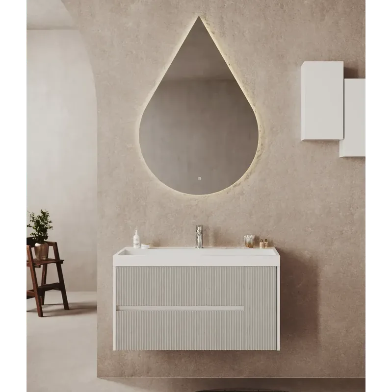 Speciale Aanbieding Mobile bagno sospeso due cassetti cannettati con anta e lavabo in resina Portofino Savinidue Mobile bagno sospeso due cassetti cannettati con anta e lavabo in resina Portofino Savinidue Echome