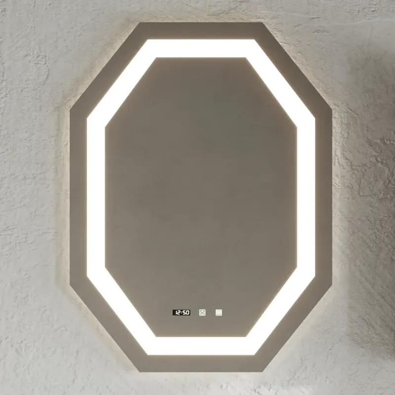 Must-Have Specchio retroilluminato LED ottagonale con interruttore touch e orologio 75x100 cm Savinidue Specchio retroilluminato LED ottagonale con interruttore touch e orologio 75x100 cm Savinidue Echome