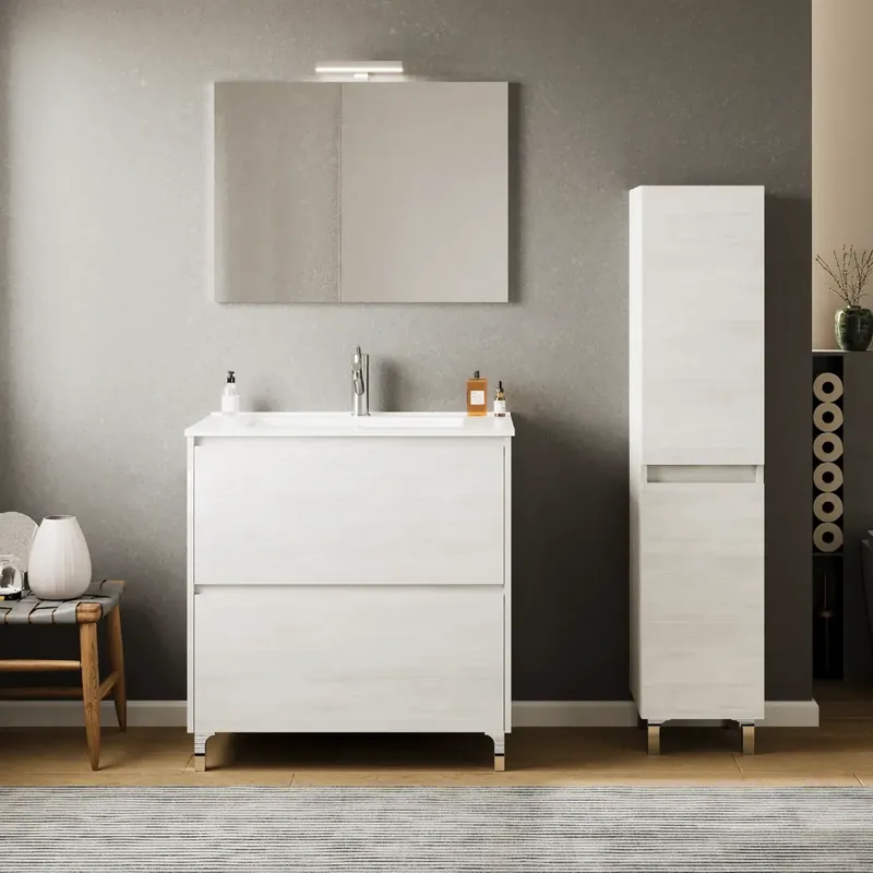 Mobile bagno a terra con lavabo specchio luce 2 cassetti Lisbona Savinidue Mobile bagno a terra con lavabo specchio luce 2 cassetti Lisbona Savinidue Echome Favoriet