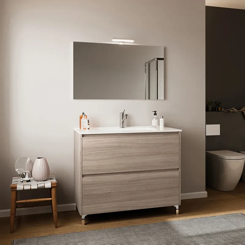 Seizoensaanbieding Mobile bagno a terra con lavabo specchio luce 2 cassetti Lisbona Savinidue Mobile bagno a terra con lavabo specchio luce 2 cassetti Lisbona Savinidue Echome
