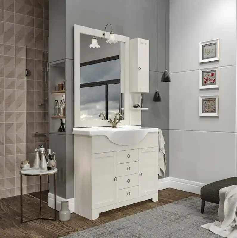 Mobile bagno base a terra da 105 cm con lavabo in ceramica Romantica Savinidue Mobile bagno base a terra da 105 cm con lavabo in ceramica Romantica Savinidue Echome Goedkoop