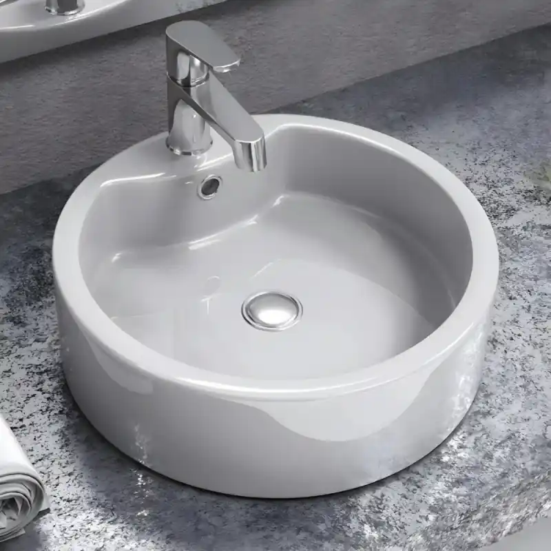 Lavabo d‘appoggio tondo con foro rubinetteria in ceramica bianco lucido Fly Morini Lavabo d‘appoggio tondo con foro rubinetteria in ceramica bianco lucido Fly Morini Echome Fabrieksprijs