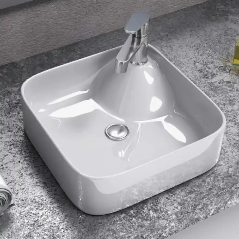 Lavabo d‘appoggio quadrato con foro rubinetteria in ceramica bianco lucido Penelope Morini Lavabo d‘appoggio quadrato con foro rubinetteria in ceramica bianco lucido Penelope Morini Echome Actieprijs