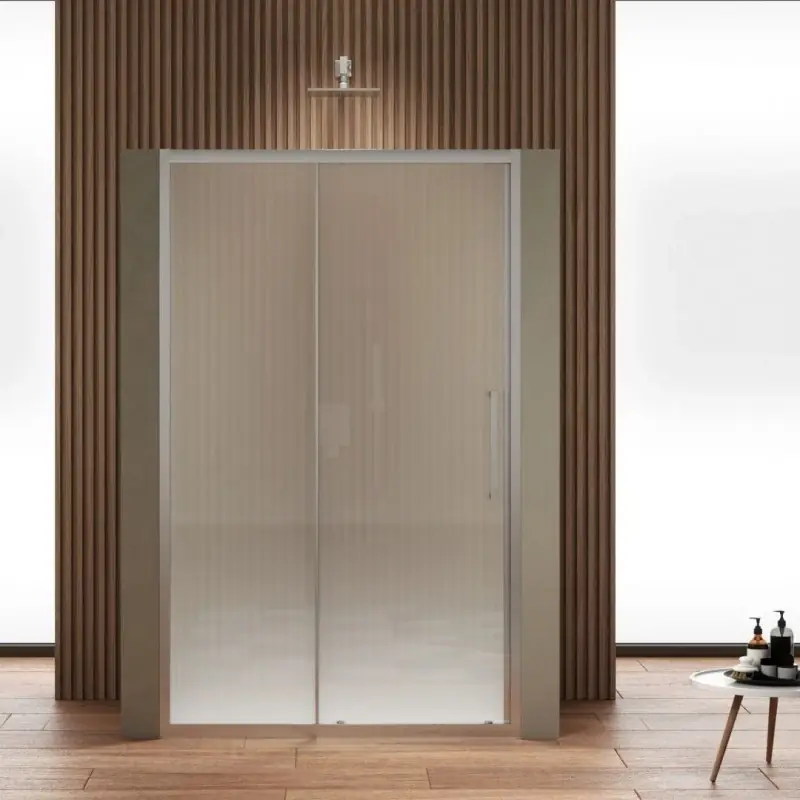 Beperkt Aanbod Porta scorrevole box doccia 2 ante cromato vetro stampato Flora Ix-Box Morini Porta scorrevole box doccia 2 ante cromato vetro stampato Flora Ix-Box Morini Echome