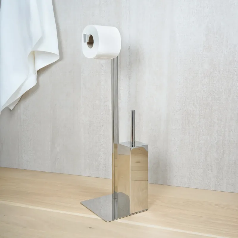 Piantana porta scopino e porta rotolo in acciaio inox cromato lucido Zeus Metaform Piantana porta scopino e porta rotolo in acciaio inox cromato lucido Zeus Metaform Echome Aanbieding