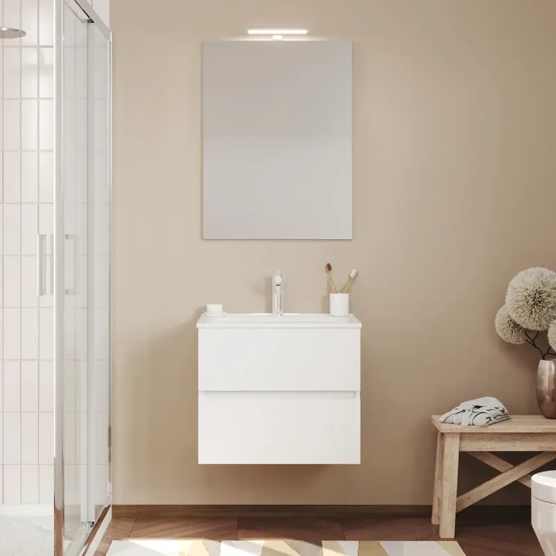 Flitsaanbieding Mobile sospeso da 60 centimetri con lavabo specchio luce Cloe Savinidue Mobile sospeso da 60 centimetri con lavabo specchio luce Cloe Savinidue Echome