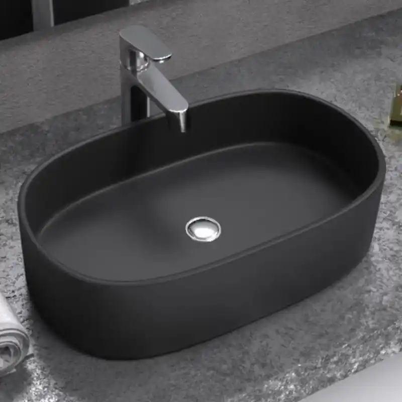 Lavabo d‘appoggio ovale in ceramica nero opaco Giordan Morini Lavabo d‘appoggio ovale in ceramica nero opaco Giordan Morini Echome Dagaanbieding