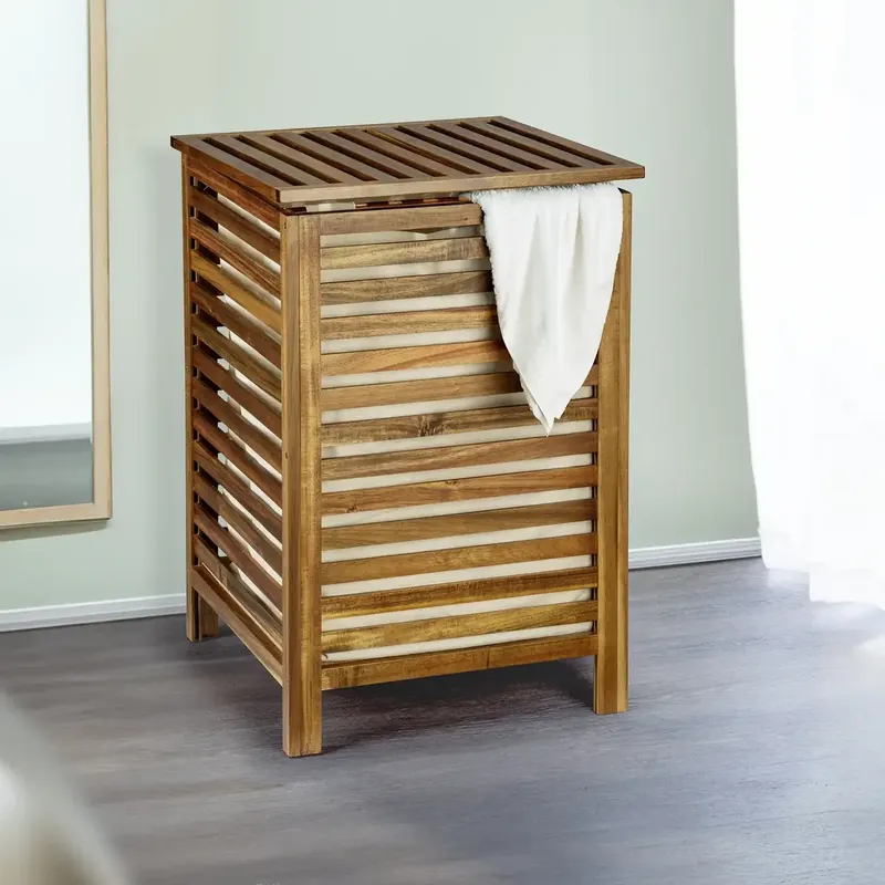 Beperkt Aanbod Cesto porta biancheria da bagno in legno di acacia Fondi Wenko Cesto porta biancheria da bagno in legno di acacia Fondi Wenko Echome