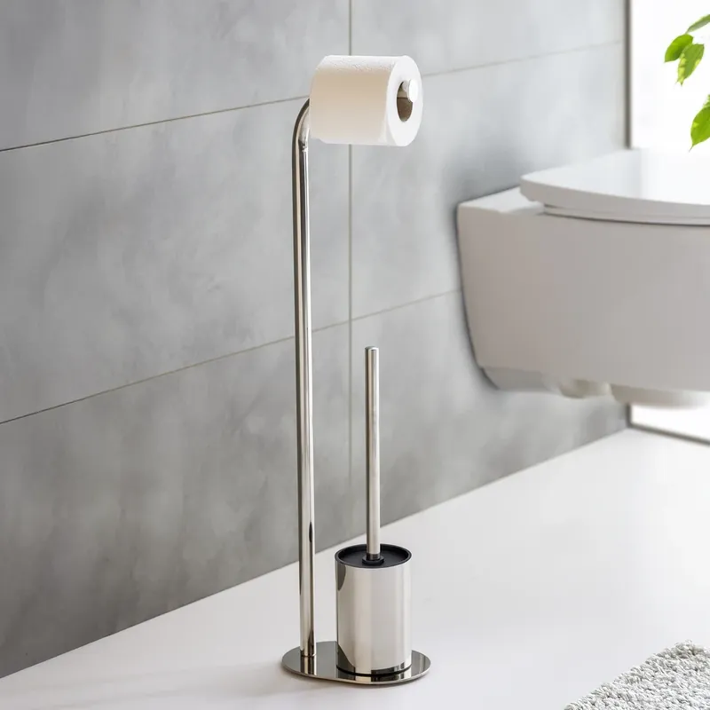 Aanbieding Piantana porta rotolo e porta scopino in acciaio inox lucido Levante Wenko Piantana porta rotolo e porta scopino in acciaio inox lucido Levante Wenko Echome