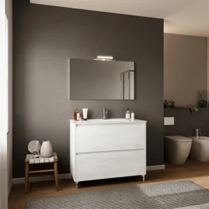 Gratis Retour Mobile bagno a terra con lavabo specchio luce 2 cassetti da 100 cm Lisbona Savinidue Mobile bagno a terra con lavabo specchio luce 2 cassetti da 100 cm Lisbona Savinidue Echome