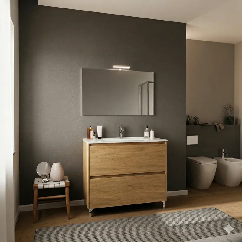 Mobile bagno a terra con lavabo specchio luce 2 cassetti da 100 cm Lisbona Savinidue Mobile bagno a terra con lavabo specchio luce 2 cassetti da 100 cm Lisbona Savinidue Echome Korting