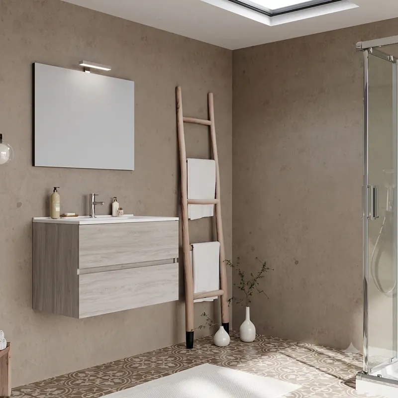 Bestel Nu Mobile Bagno Cloe Savinidue da 60 cm Sospeso con Specchio e illuminazione LED Mobile Bagno Cloe Savinidue da 60 cm Sospeso con Specchio e illuminazione LED Echome
