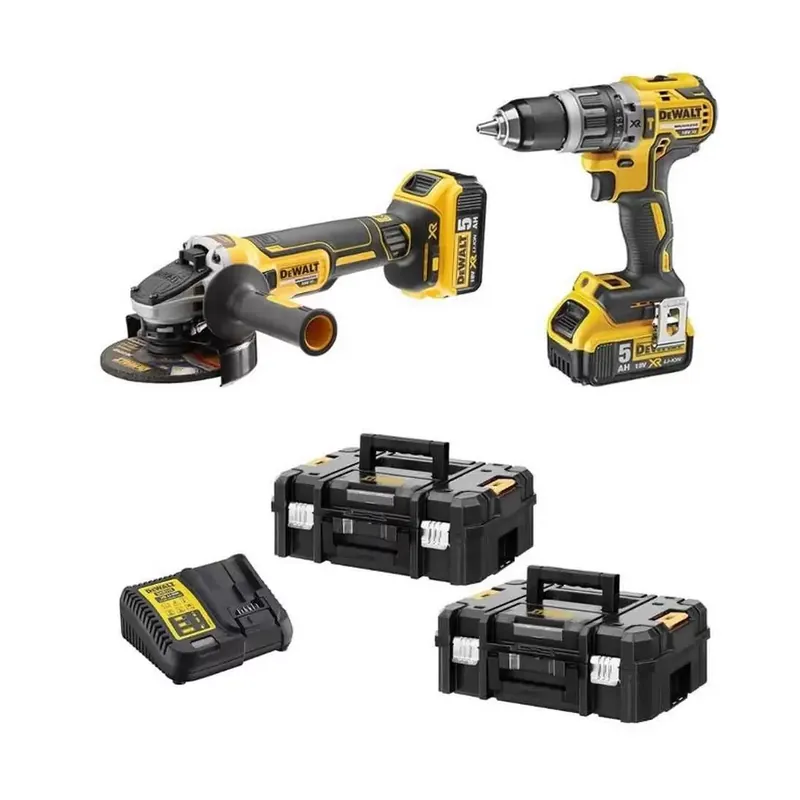 Kit Trapano avvitatore con percussione Brushless DCD796 + Smerigliatrice 125mm DCH405 + 2 Batterie in valigetta T-Stak DCK2153P Gratis Retour