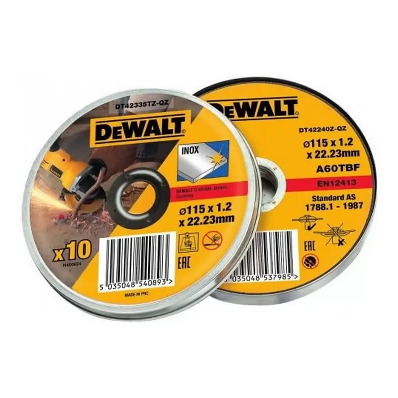 Set 10 dischi abrasivi inox 115x1.2mm in scatola in metallo Art.DT42335TZ DeWalt Betrouwbaar