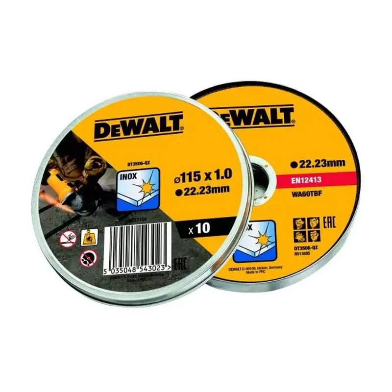 Snelle Levering Set 10 dischi abrasivi inox 115x1mm in scatola di metallo Art.DT3506 DeWalt