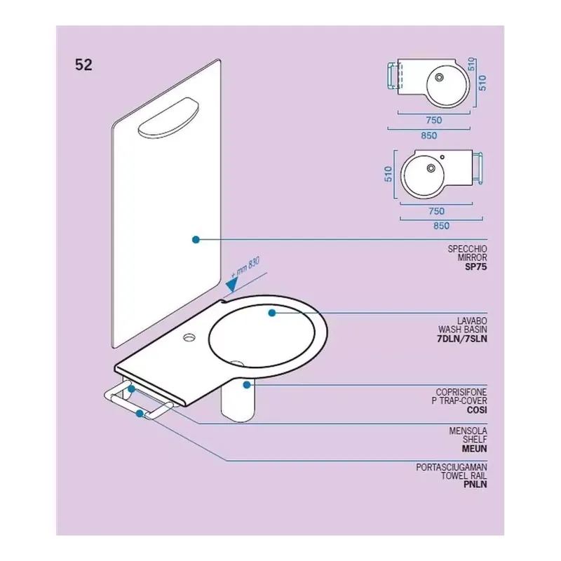 Mensola per lavabo Luce in alluminio MEUN Luce Catalano Premium