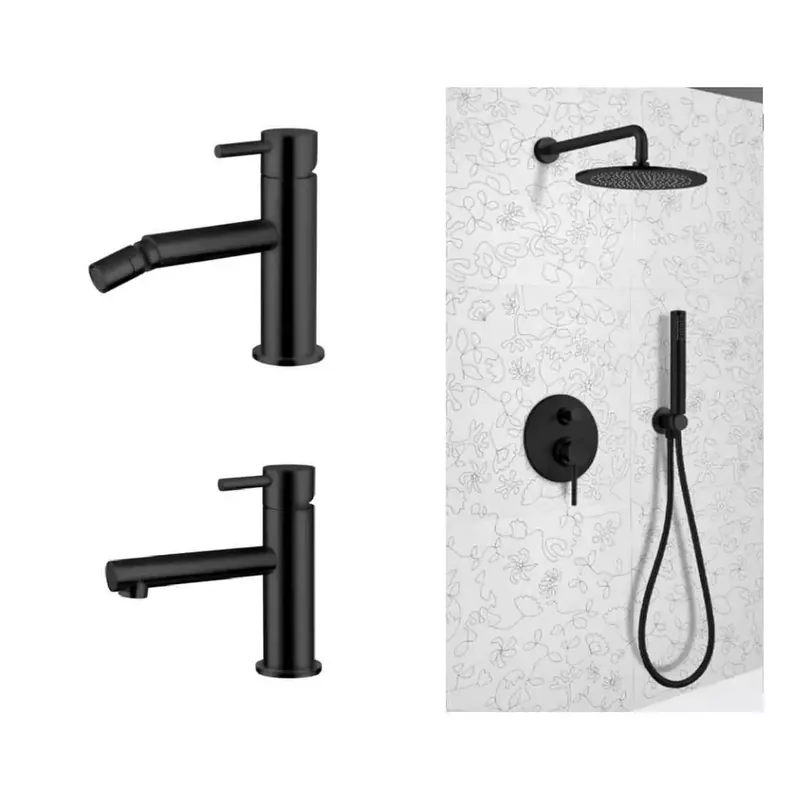 Direct Verzonden Kit miscelatore lavabo + bidet + kit doccia nero opaco Keller Taps