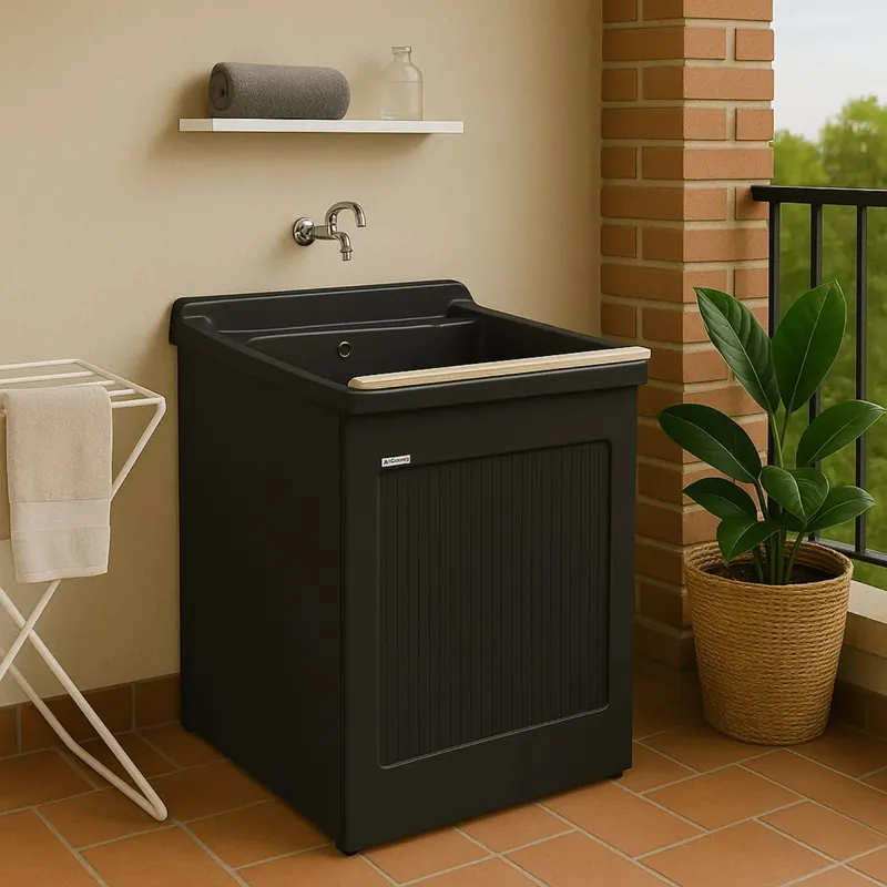 Goedkoop Mobile lavatoio 60x60x87h cm con vasca Lavacril Colavene nero