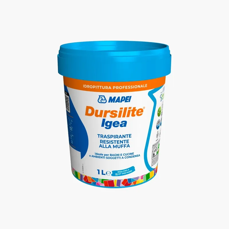 Pittura traspirante per bagni e cucine colorata Dursilite Igea Mapei Populair