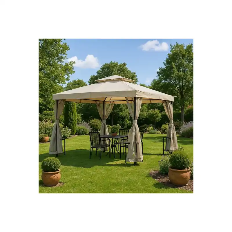Gazebo 3x3 m con telo in polietsere Tortora - HOGAN Speciale Aanbieding
