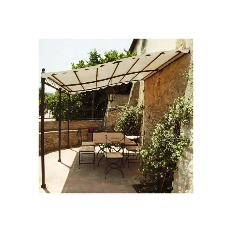 Gazebo Pergola 3x4 metri Addossato con telo in poliestere avorio Beste Prijs