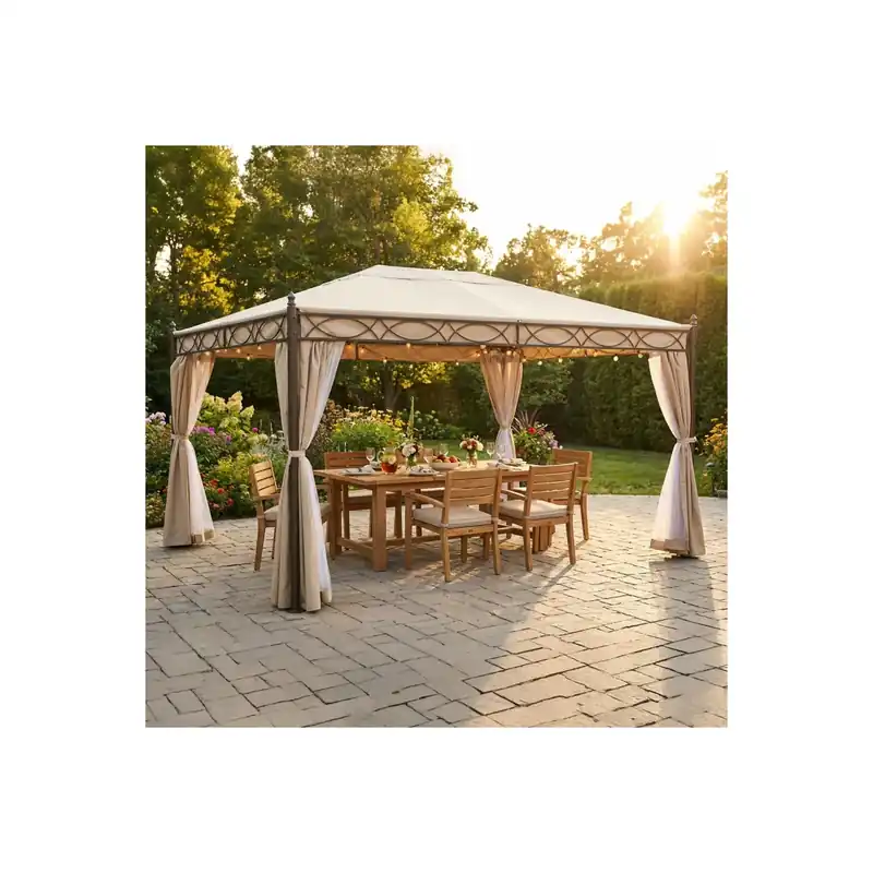 Gazebo 3x4 m in ferro con telo sabbia idrorepellente teli laterali e zanzariere - KARNAK Snelle Levering