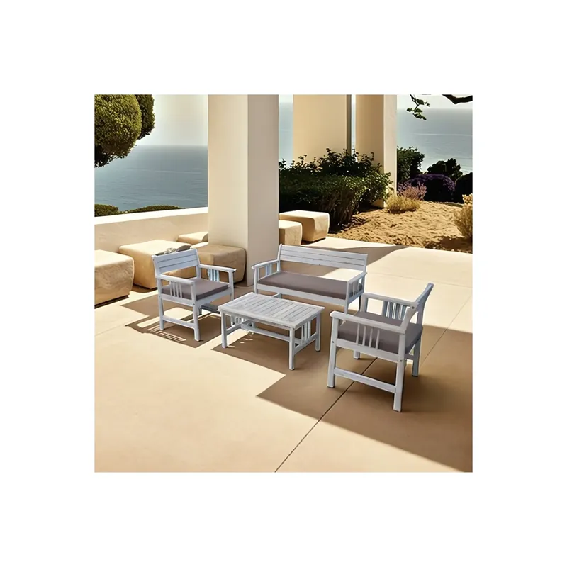 Salotto da giardino in legno di Acacia con tavolino e cuscini Bali - Bianco Express Levering