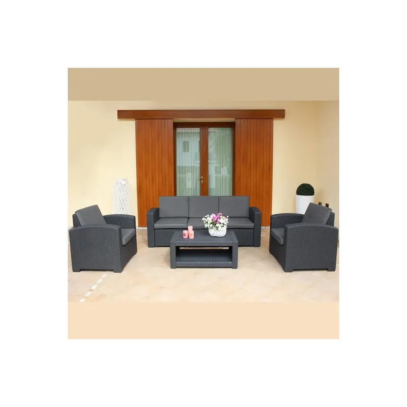 Voordeelprijs Salotto completo di poltrone smontabile con cuscini Mauritius - Nero