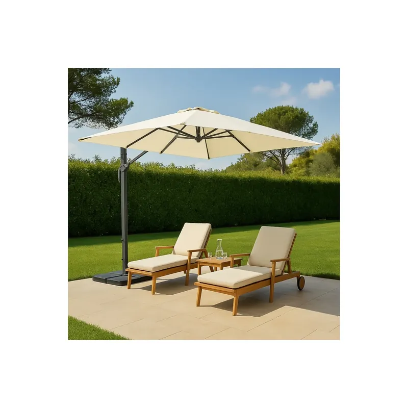 Populair Ombrellone da giardino 3x3mt beige con palo laterale nero - Mercurio